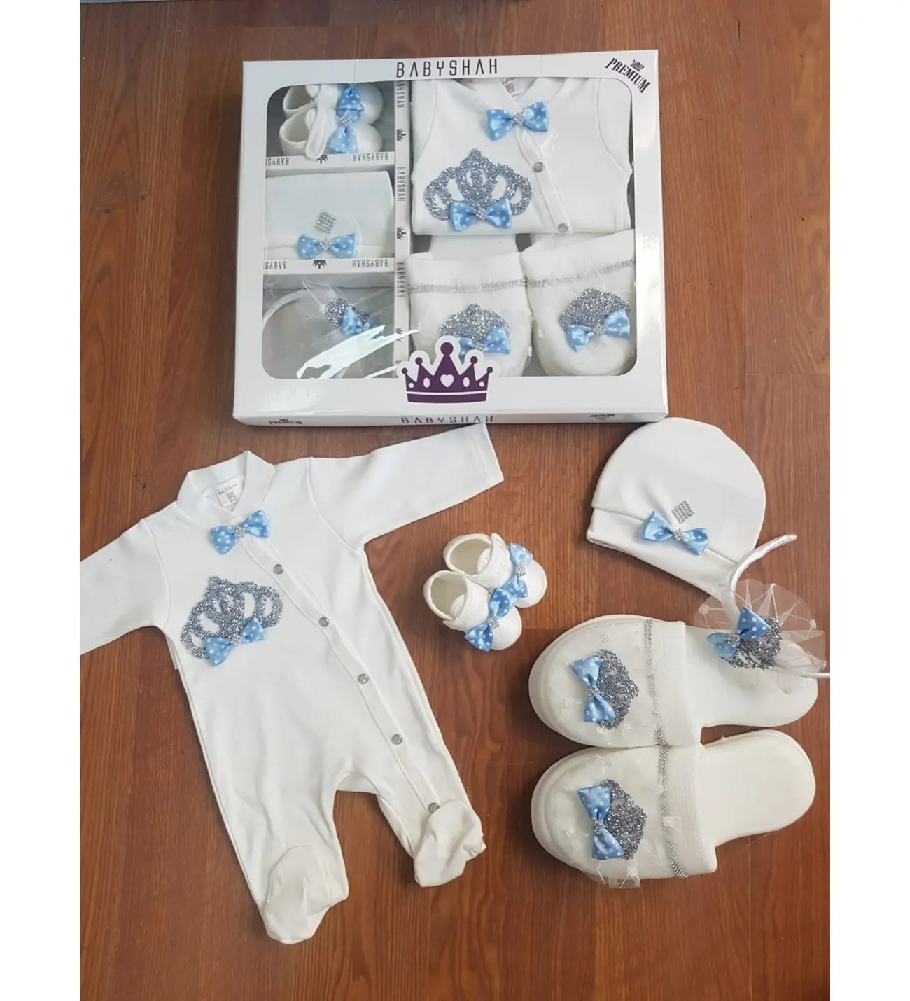 Mother Baby Hospital Outlet Set Pregnant Postpartum Crown Slippers Newborn Overalls Beanie Gloves Shoe Set 5 Pieces Cotton