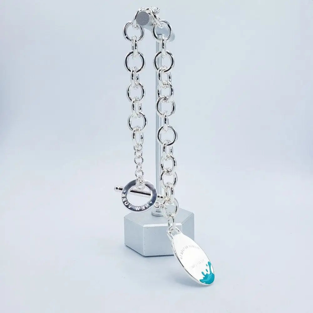 

Bracelet Women's 925 Sterling Silver Oval Charm Chain T-Buckle High-End Quality Women's Jewelry Gift