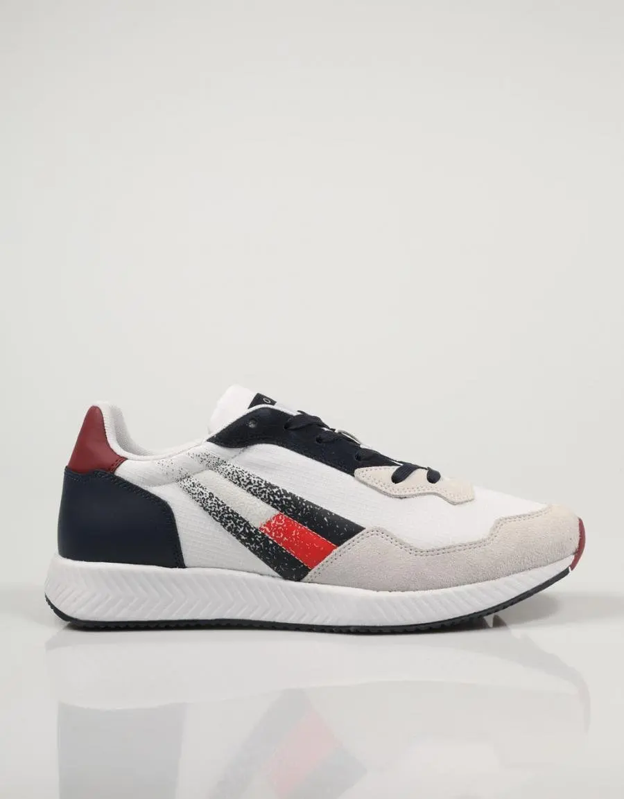 Кроссовки Tommy Hilfiger Track Cleat Mix Runner 77535 белые синие холщовые кожаные 2022 | Обувь