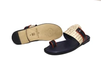 shenbins premium full leather flip flops leather soles soft insoles beige dark navy blue color comfort slippers outdoor