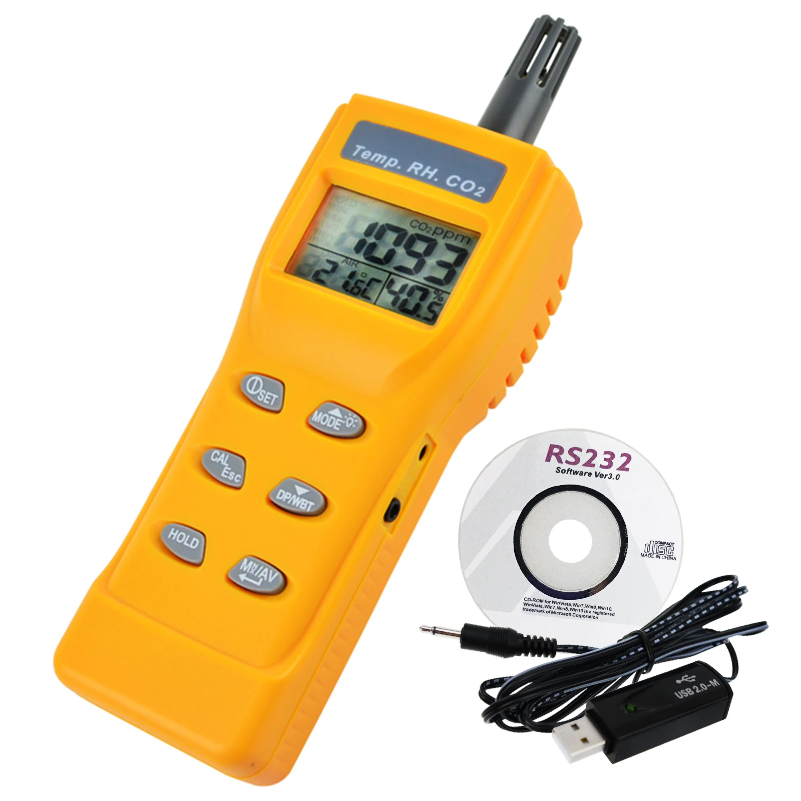 

CO2, RH & Temp Real-Time Monitor Kit Set w/PC Software Recording Analyzer, Indoor Air Quality Carbon Dioxide Meter Sensor