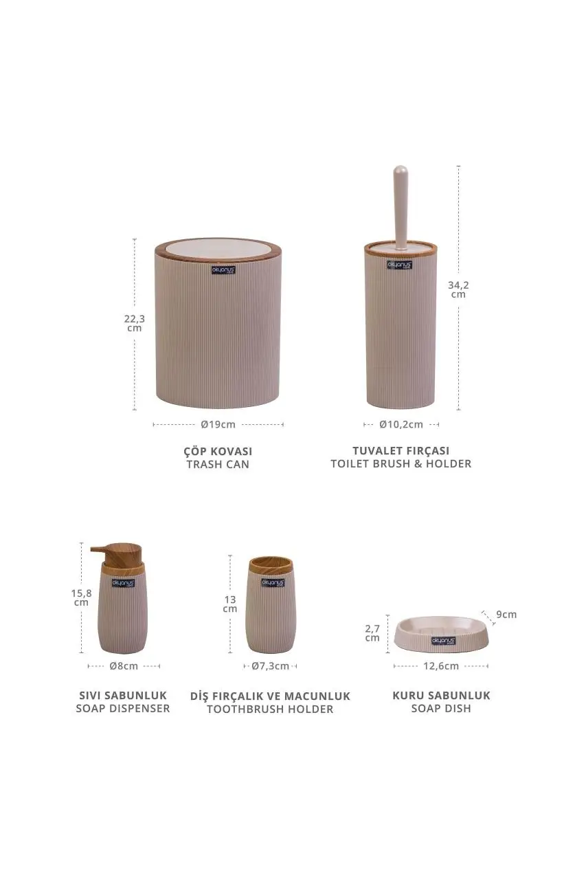 oceanland wooden striped round 5 piece bathroom set toilet brush dispenser dustbin hard plastic free global shipping