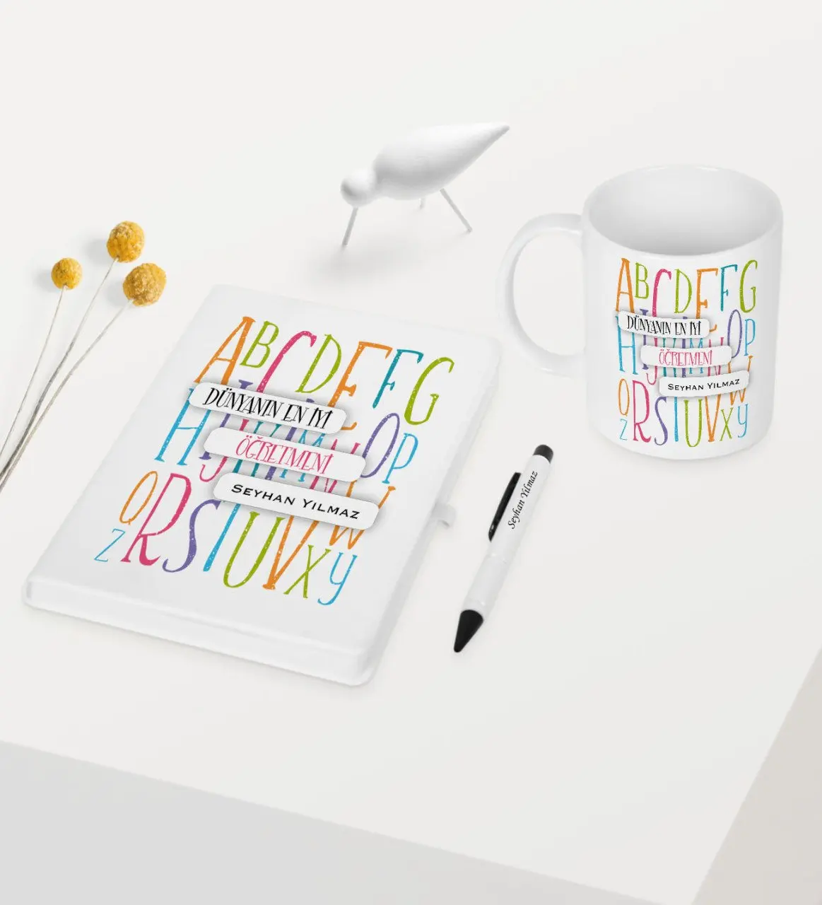 

Personalized World Best Öğretmeni Themed White Notebook Pen Mug Set-6
