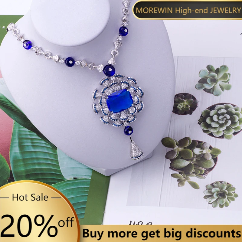 

2022 New 925 Sterling Silver Sapphire Skirt Necklace Sweet Romantic Women's Clavicle Chain Luxury Valentine's Day Jewelry Gift