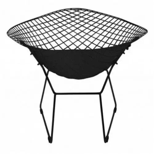 Кресло Bertoia ромбовидная текстура лакированная черная общая черная подушка