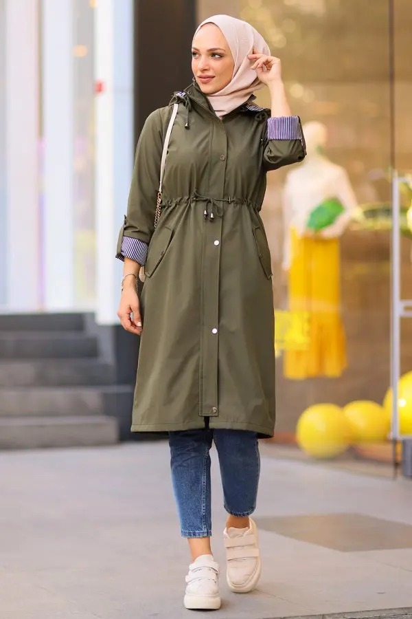 

Women's coats long lined hooded pocket zipper and waterproof hijab coat Muslim fashion Islamic clothing long casual jacket