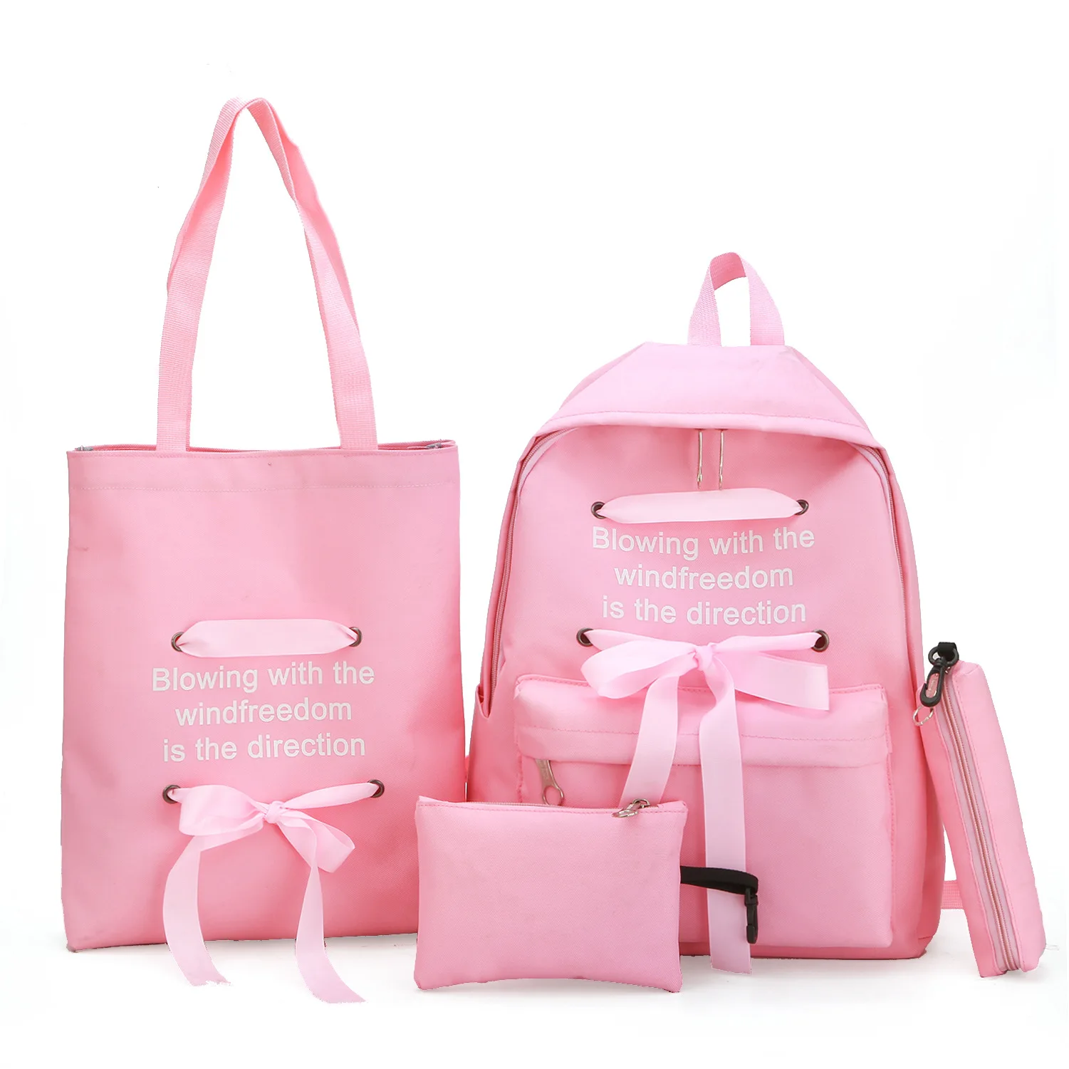 

4Pcs/Set Lace Up Decor Large Capacity School Bags Pencil Case Tote Set 15.6-inch Laptop Backpack Unisex Travel Casual Rucksack