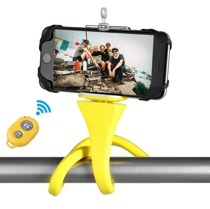 NO Logo Yellow Set Гибкий монопод для селфи монопод беспроводной Bluetooth тренога с затвором monkeystick держатель для GoPro камера для iPhone телефон автомобильный велосипед - Цвет: NO Logo Yellow Set
