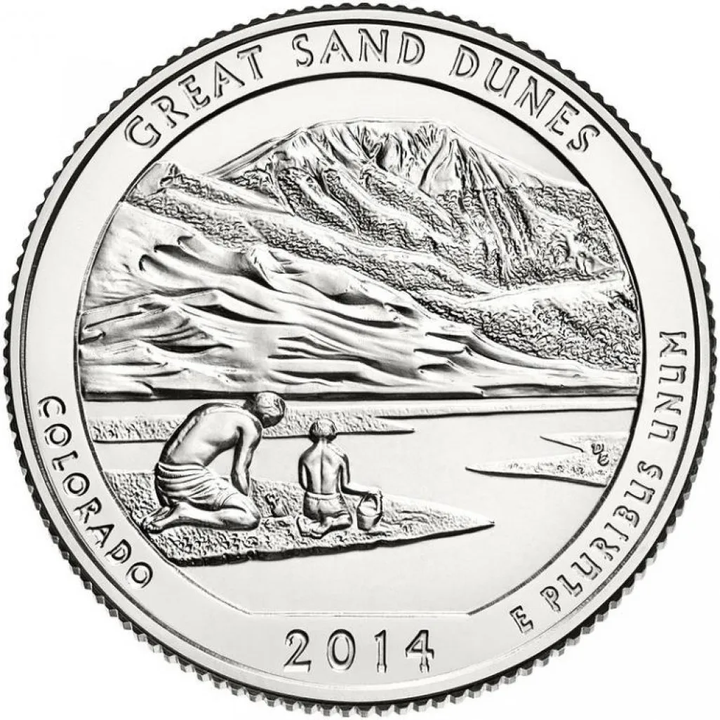 USA 25 cents 2014 (D) &quotlovely America's Colorado-National Park&quot Great Sandy дюны&quot | Non-currency Coins