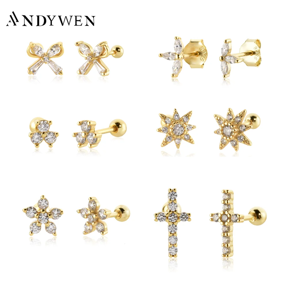 

ANDYWEN 925 Стерлинговое Серебро, Золотая Бабочка, звезда, королева, прозрачный циркон, женская модель, зажимы