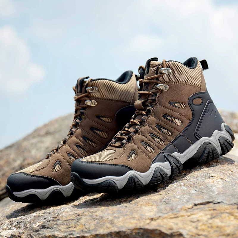 Goldencamel Men's Mid Hiking Shoes Non-Slip Large Size Work Boots Breathable for Outdoor Trekking Walking Trail Backpacking