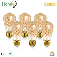 hcnew retro edison led spiral filament light bulb st64 amber glass 220v 4w light bulb vintage e27 candle light