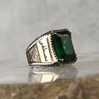 Мужское бриллиантовое серебряное кольцо, зеленый циркон, желаемое имя написано, является персонализированным мужским подарочным аксессуаром, Сделано в Турции