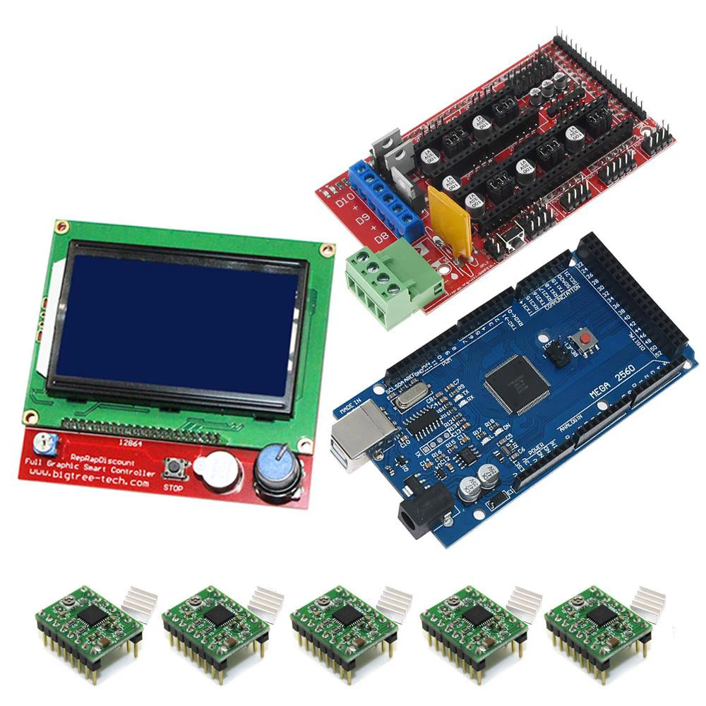 Контроллер A4988 для arduino Mega 2560 R3 RAMPS 1 4 модуль шагового драйвера 12864 ЖК-контроллер