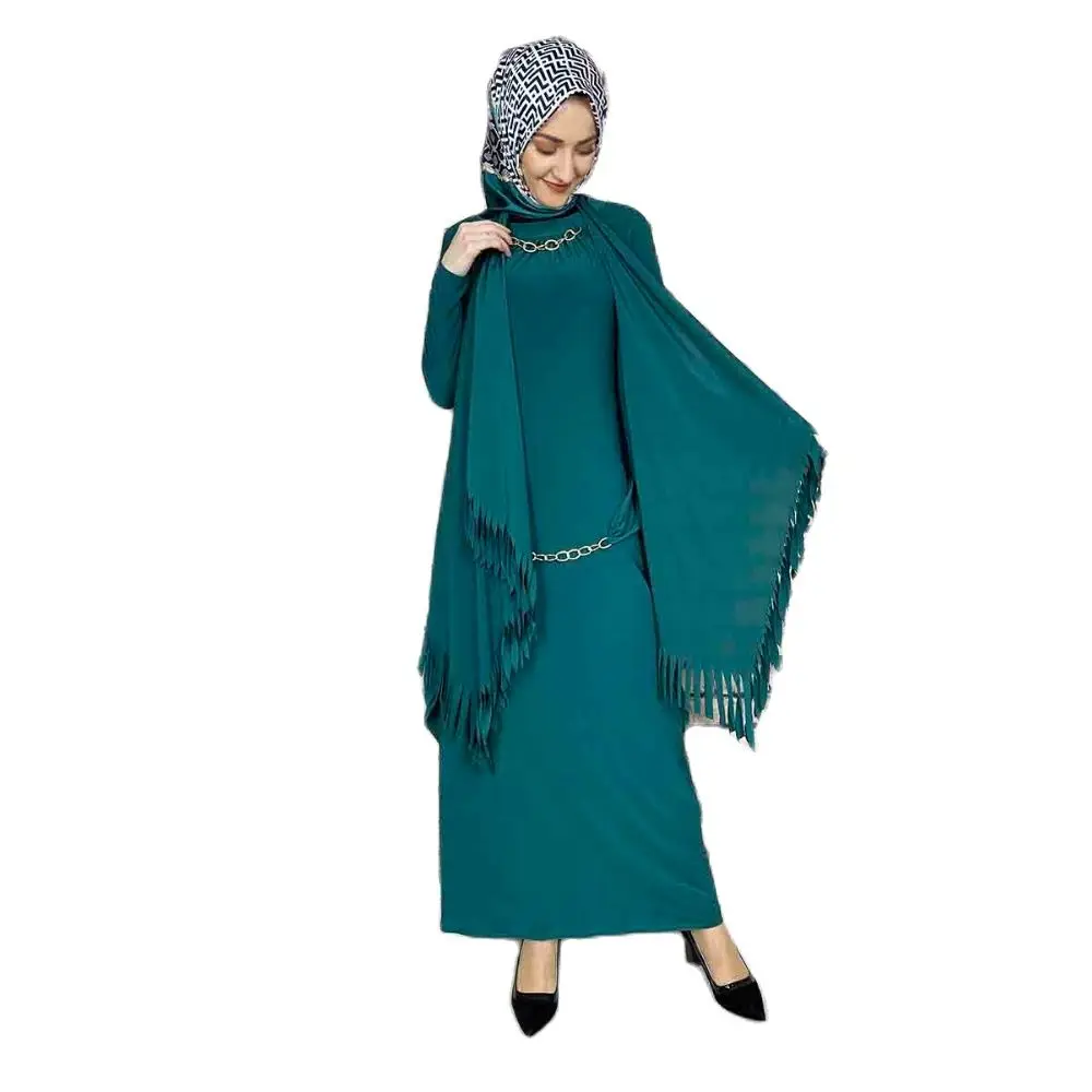 Chain Double Hijab Suit Trend Moda Islam Muslim 4 seasons product  muslim dress women abaya kaftan modest dress abayas for women