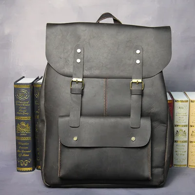 

European Luxury Brand Vintage Men Backpack For Teenage School Bags Male Large Capacity Laptop Backpacks Leather Travel Bags