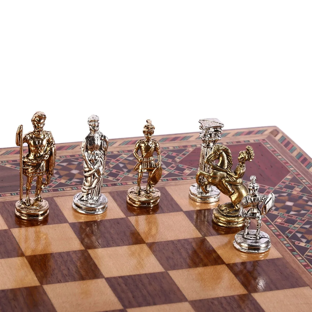 Historical Figures of Rome Metal Chess Set Handmade Pieces Natural Solid Wooden Chessboard storage Inside Small Size King 4.8cm | Спорт и