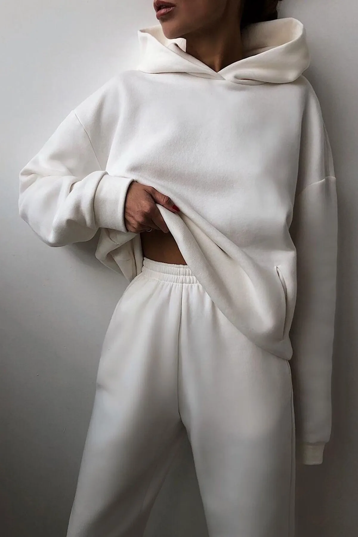 

Women's Hoodies Two Piece Set Long Sleeve Solid Casual Pocket Sweater 2021 Trend Cotton Tracksuit 3 Color Modern Casual NR2