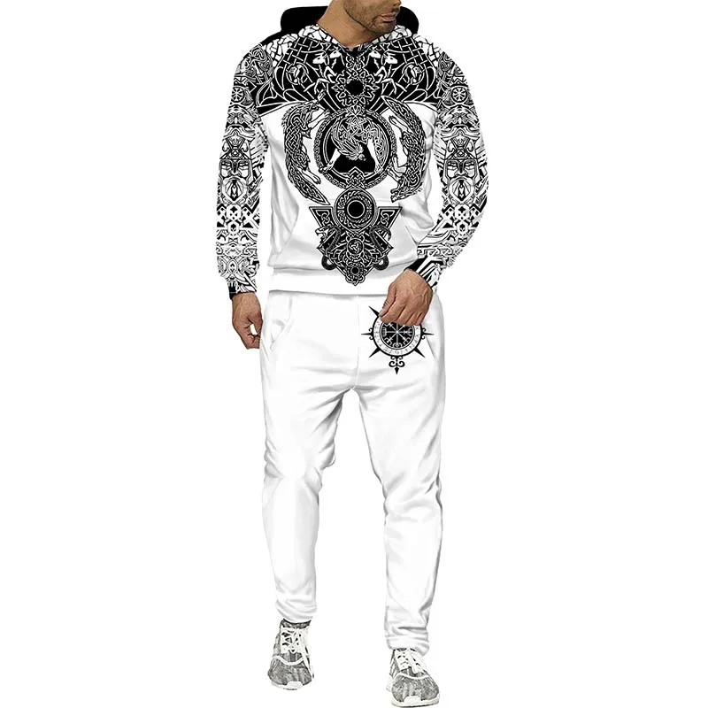 

Fashion Creative 3D Print Tracksuit Set Unisex Cool Viking Hoodie Pants Two Pieces Sport Suit
