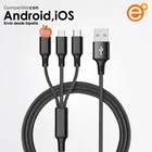 3 в 1 USB-кабель для передачи данных, совместимый с Android iOS, кабель для быстрой зарядки для телефонов Xiaomi Huawei Samsung iPad type C