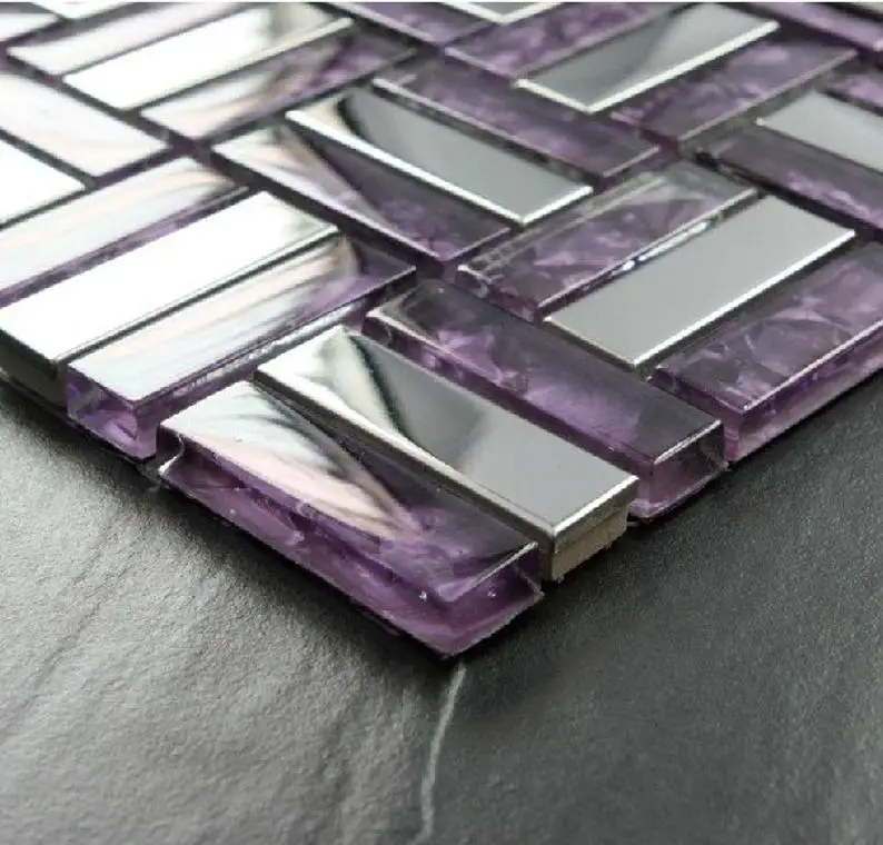 

Фиолетовый Стекло серебристого металла мозаика щитка Нержавеющая сталь SSMT025 металлик Ванная комната Кухня настенная плитка