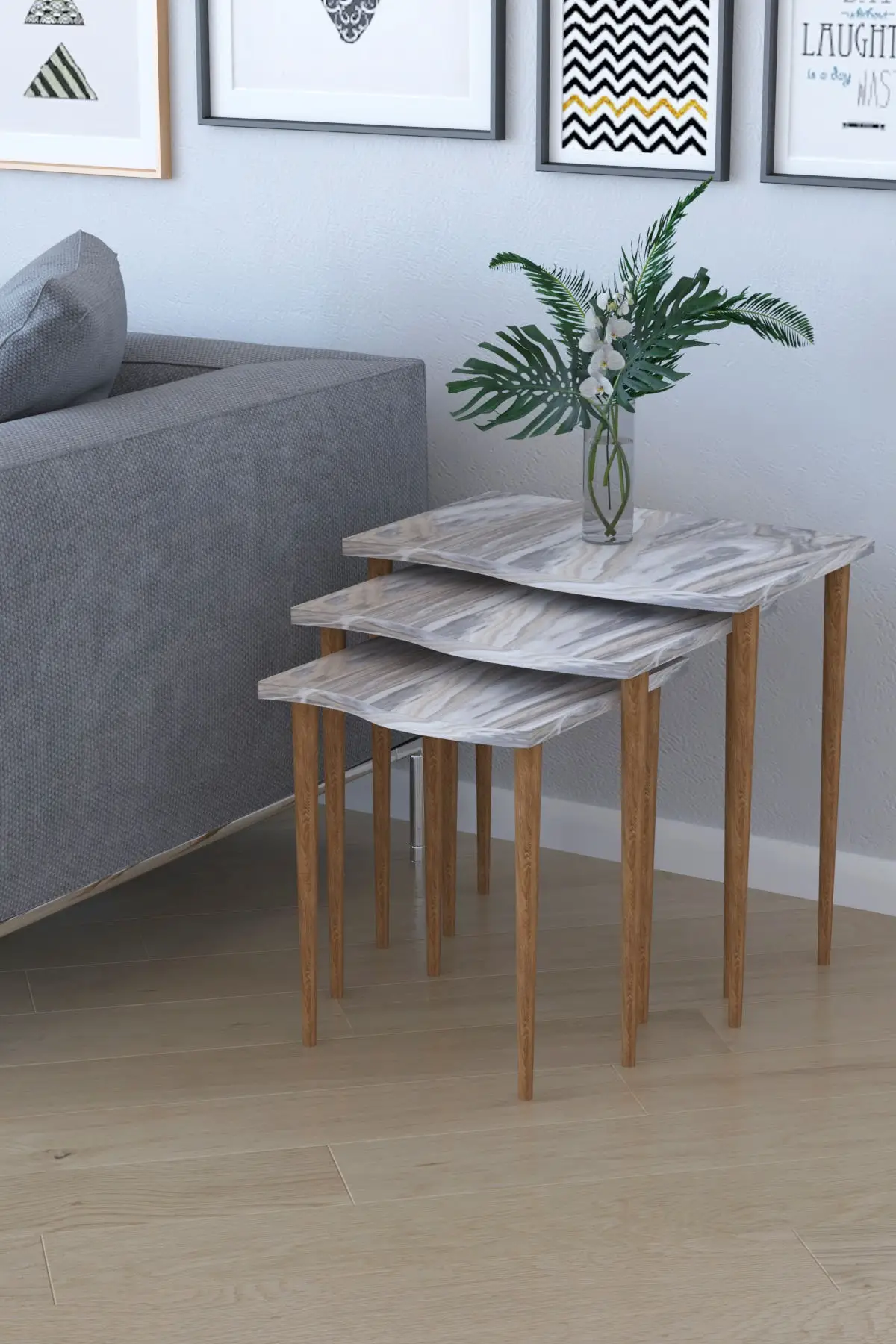 

Triple Nesting Table Tea Table - White Marble