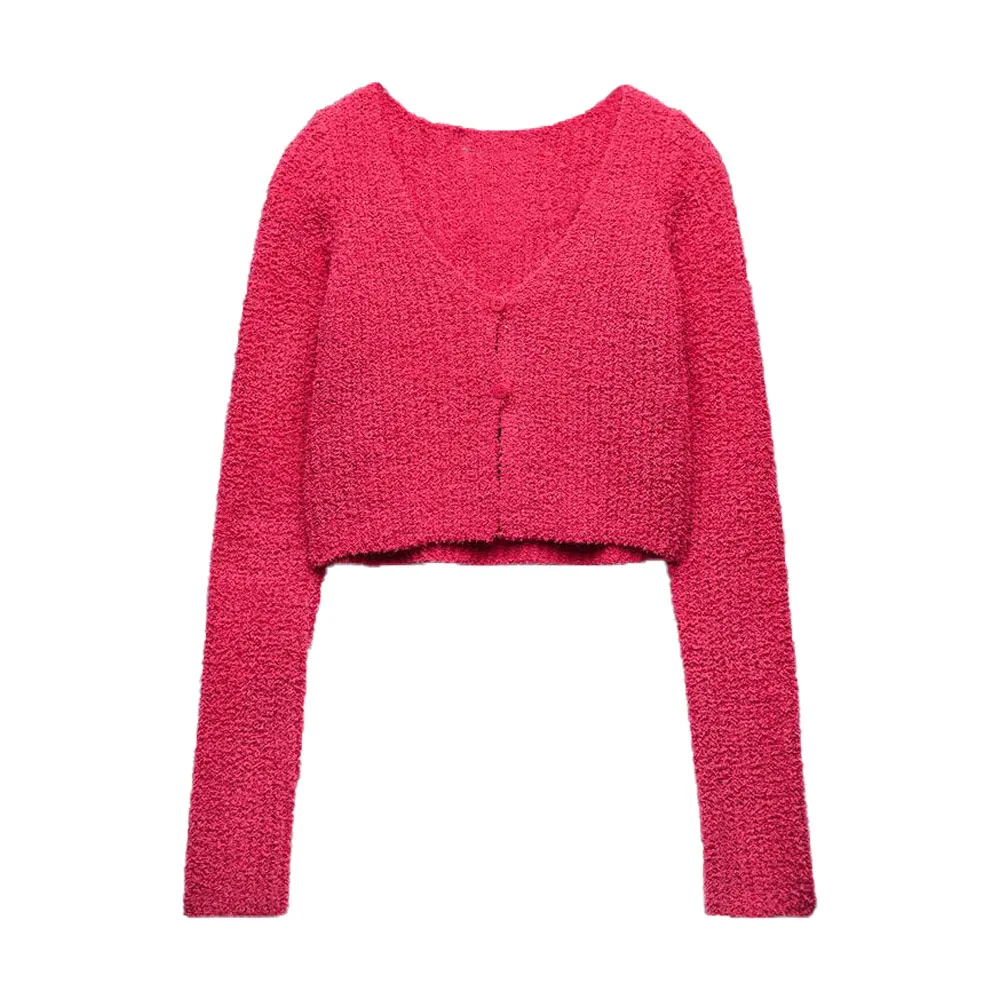 Женская трикотажная кофта с длинным рукавом и V-образным вырезом |