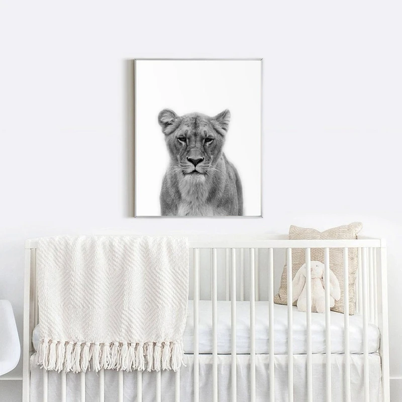 Черно-белые настенные художественные плакаты с принтом львов и животных в стиле