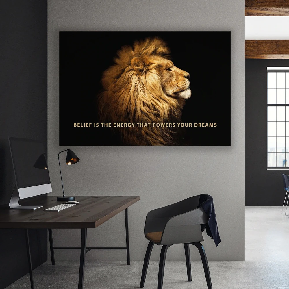 

Lion Inspirational Quotes About Dreams Posters and Prints Canvas Art Mural Cuadros Pictures For Living Room Bedroom Home Decor