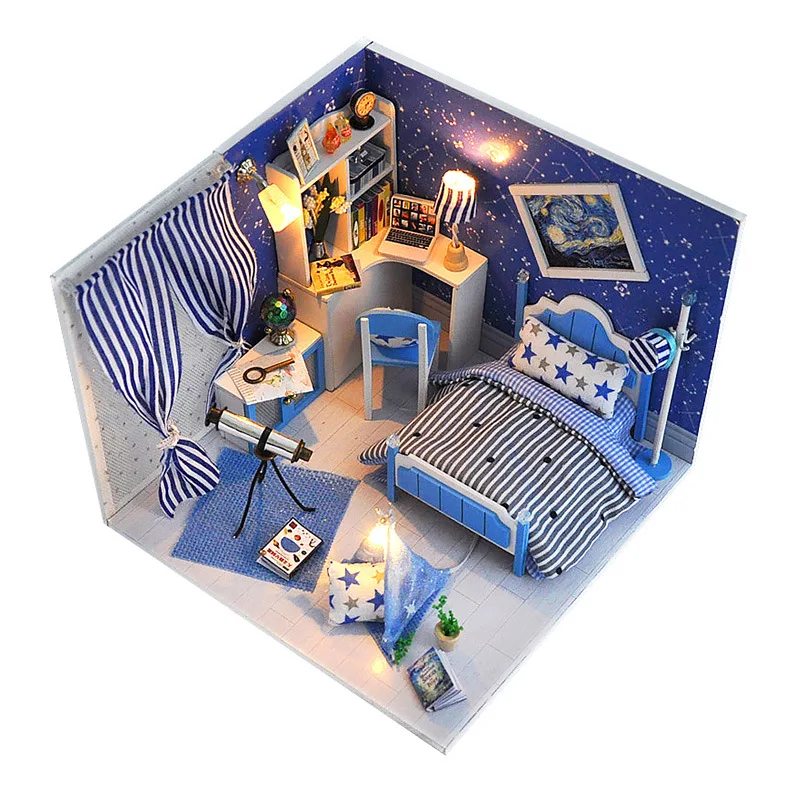 

Starry dream Wooden Dollhouse Furniture Light Miniature Star Sky Room DIY Dolls House Craft Birthday Gift Puzzle Toys Xmas Gifts