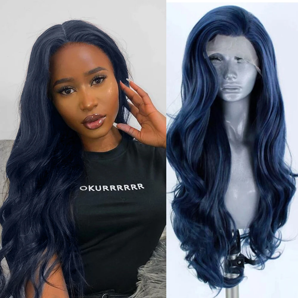 

Websterwigs Best Synthetic Hair Dark Blue Body Wave Wigs For Black Women Lace Front Wigs Glueless Heat Fiber Cosplay Show