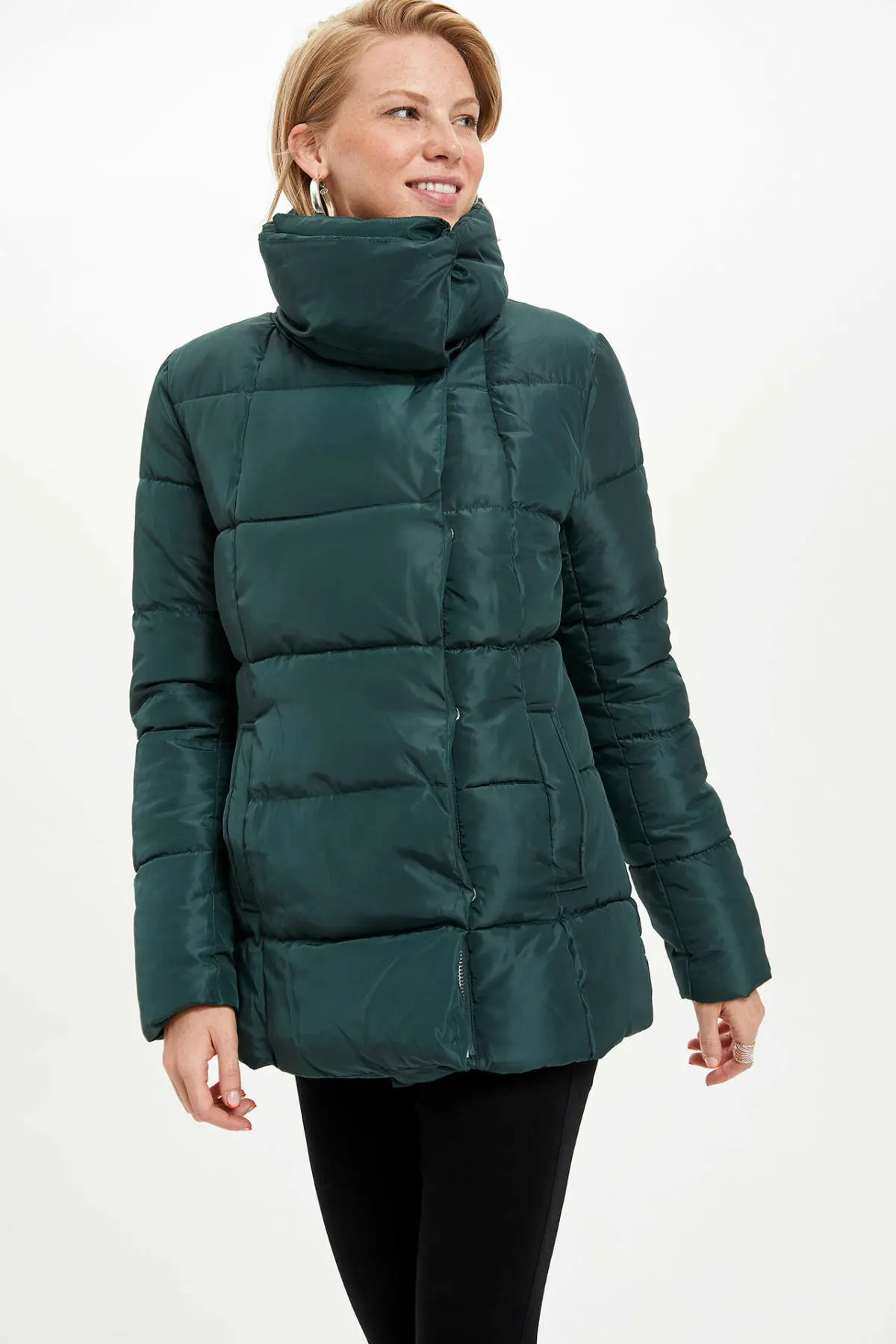 Дефакто женские армейские зеленые пуховые пальто зимние толстые теплые