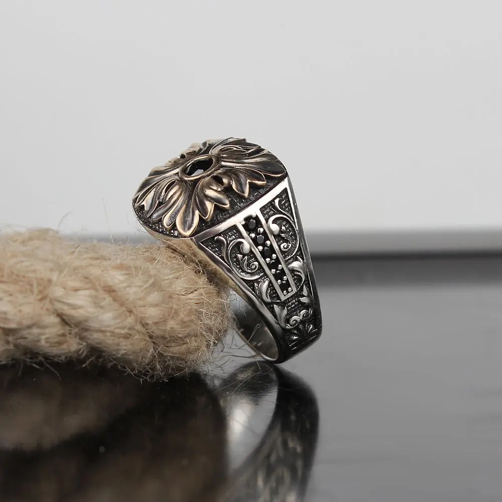 

925 Sterling Silver Ring for Men REAL Zircon Stone Jewelry Fashion Vintage Gift Onyx Aqeq Mens Rings All Size