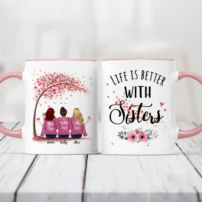 

Personalized Mug Colorful Life is better with Sisters Love Tree Up to 6 Coffee Cup RR2084