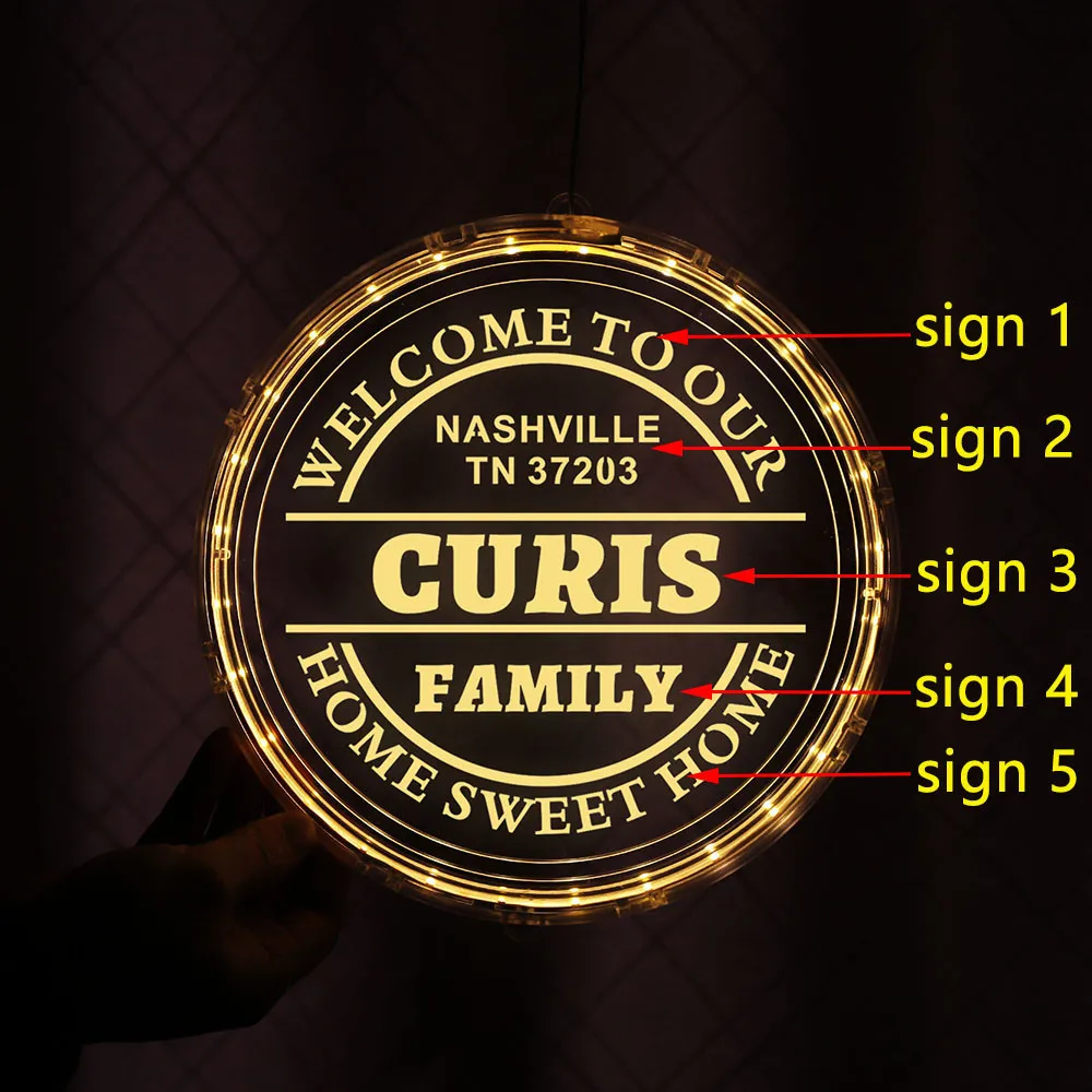Home Decor Sign Wall Lamp Custom Name Welcome To Our Family Art LED Night Light for Door Window Hanging 16cm/24cm |