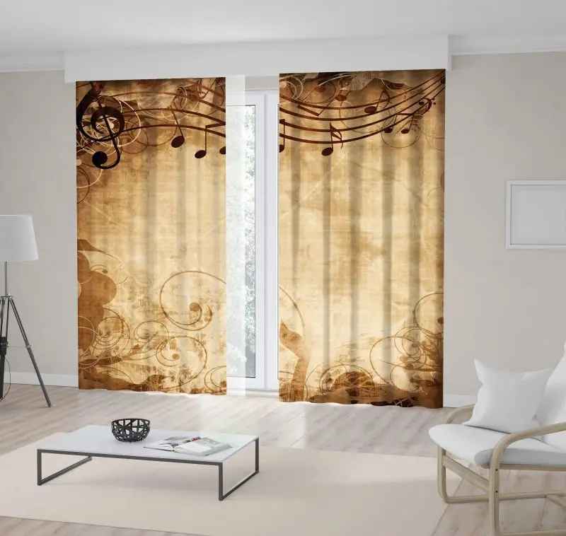 

Curtain Old Music Sheet With Musical Notes Vintage Aged Look Photo Printed Brown