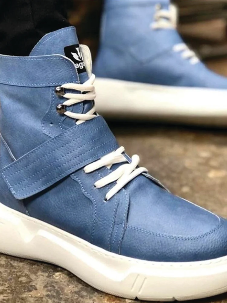 

Botas longas de velcro Wagoon WG05 Denim azul com cordões Nova estação Envio rápido Solado alto Design especial para todas as roupas feitas na Turquia