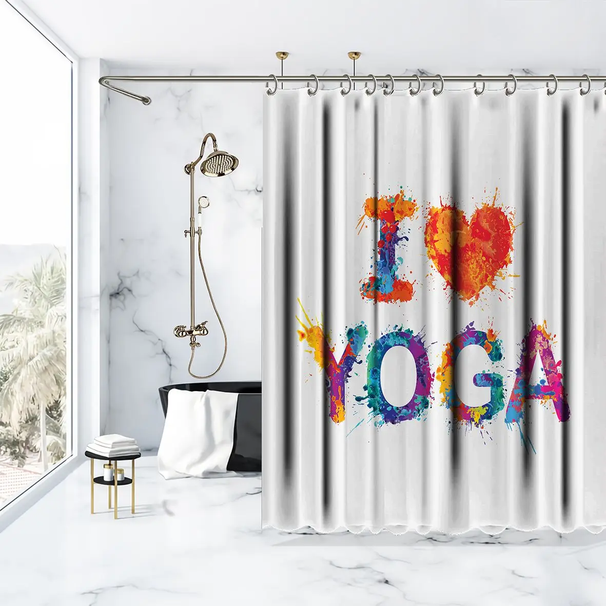 Занавеска для душа I Love Yoga Design Elements красочная красная желтая оранжевая Note