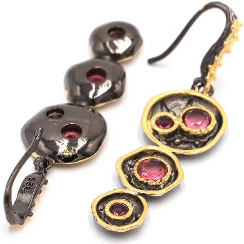 54x15 мм Неоготические Винтажные серьги из настоящего Красного рубина розового