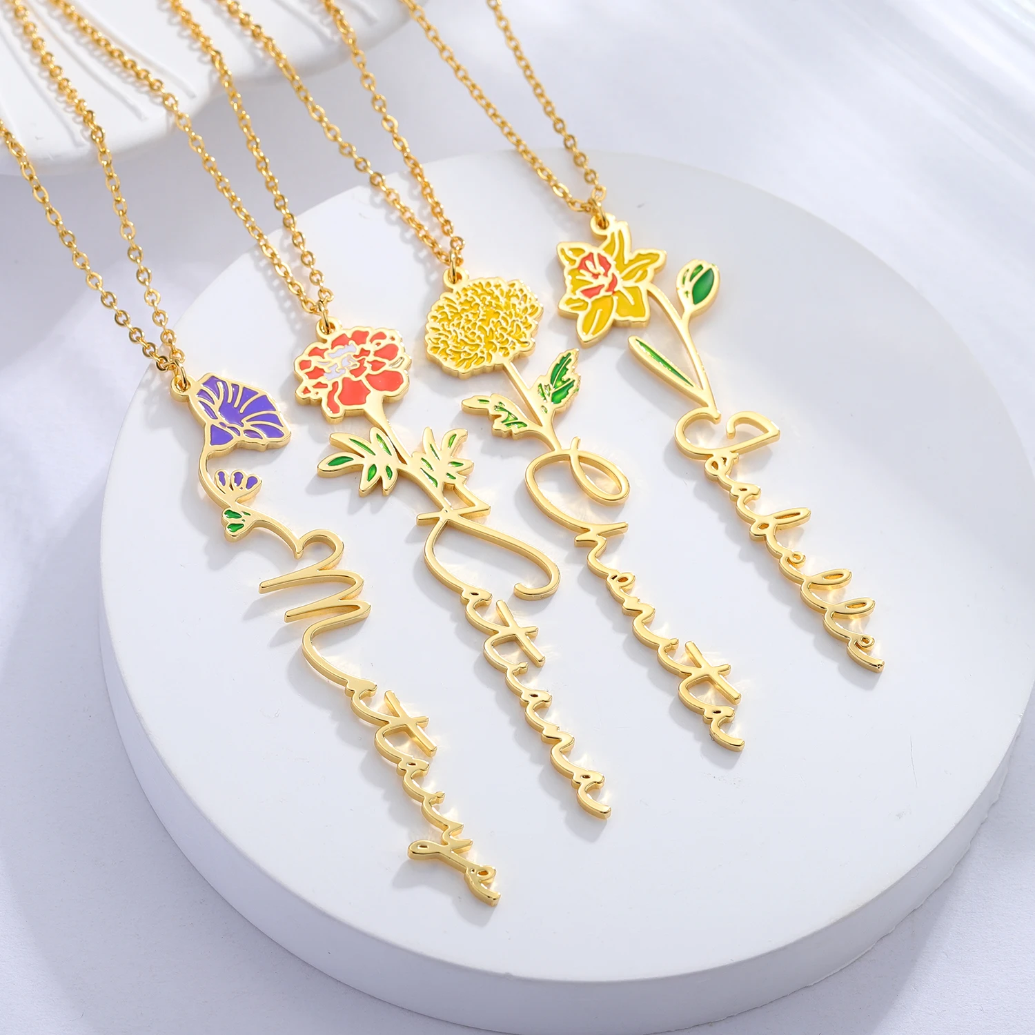 

Custom Name Necklace Birth Flower Gift Personalized Minimalist Jewelry for Women Necklace Mothers Gift for Her Mom Bridesmaid