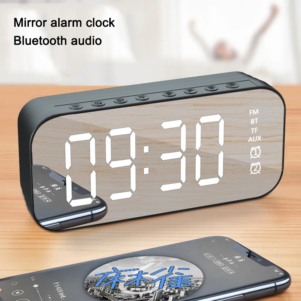 

2021 Wireless Bluetooth Speaker Sound Box Desktop with LED Digital Alarm Clock Music Player TF Card Bass Soundbar Boom For Phone