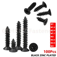 100pcs m1 m1 2 m1 4 m1 7 m2 m2 3 m2 6 m3 ka countersunk flat head self tapping wood screw phillips bolt black zinc plated steel