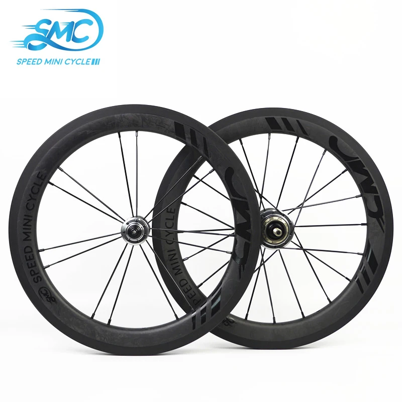 

SMC 16 Inch 349 38mm Depth 25mm Width Carbon Wheels Clincher For Folding Bike Sliver Hub Speed Mini Cycle