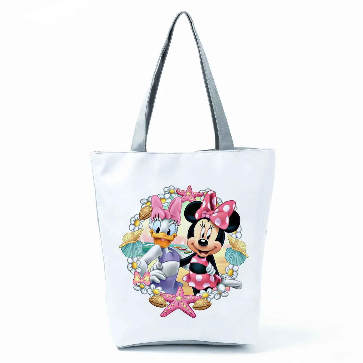 

Donald Duck Printed Handbag Mickey Mouse Disney Women Shoulder Bag High Capacity Tote Eco Reusable Shopping Bag Travel Beach Bag