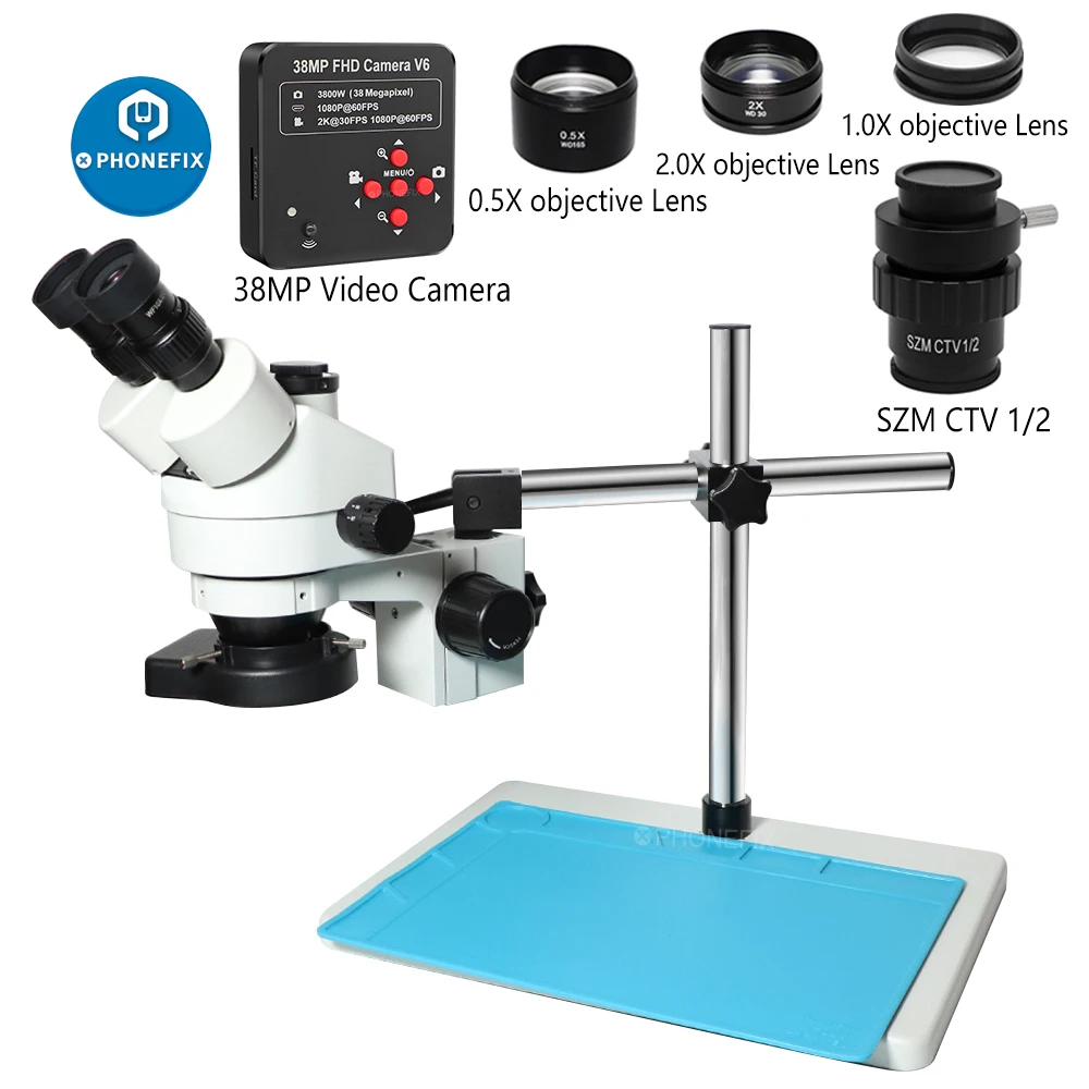 

3.5X-90X Simul Focal Trinocular Stereo Microscope 38MP 1080P HDMI USB Video Camera Objective Lens for Phone PCB Soldering Repair
