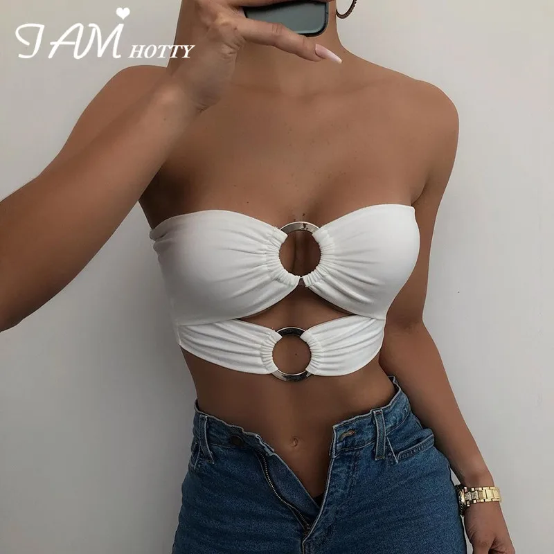 

Sexy Sleeveless Metal Ring Hollow Out Camisole Women Vintage Casual Solid Crop Top Clubwear Bustier Corset Summer Vest Iamhotty