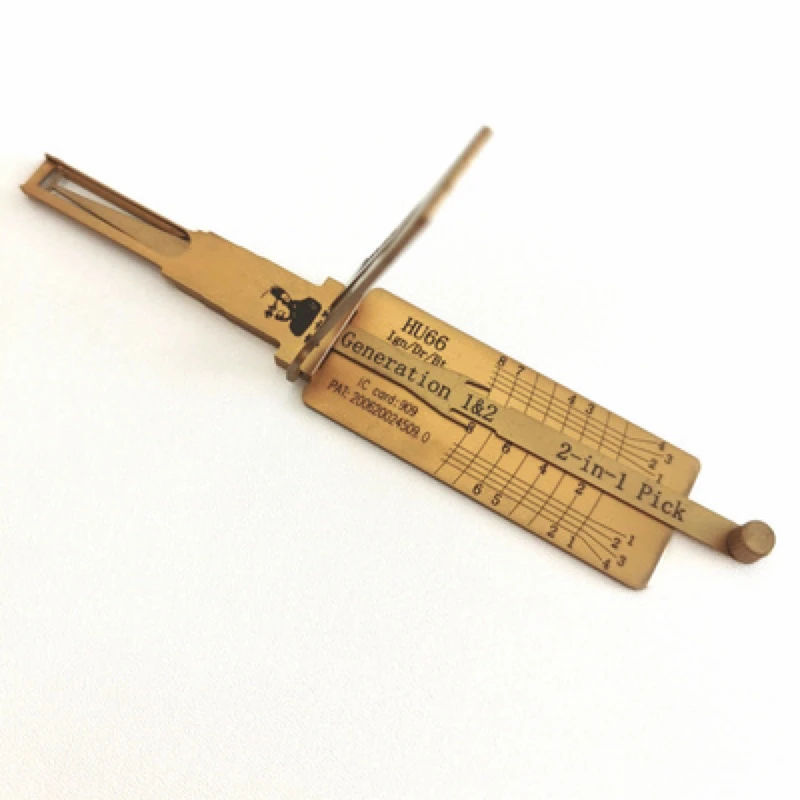 Оригинальный одинарный подъемник Lishi HU66 Ign/Dr/Bt золотого цвета 2-в-1 слесарный