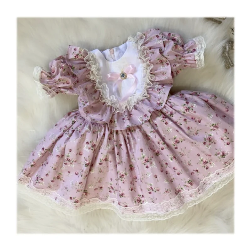 

Baby Girl Dress Rose Dried Floral Vintage Girl Dress Cotton Clothing Fashion Special Occasion Wear Clothes Girl Dress