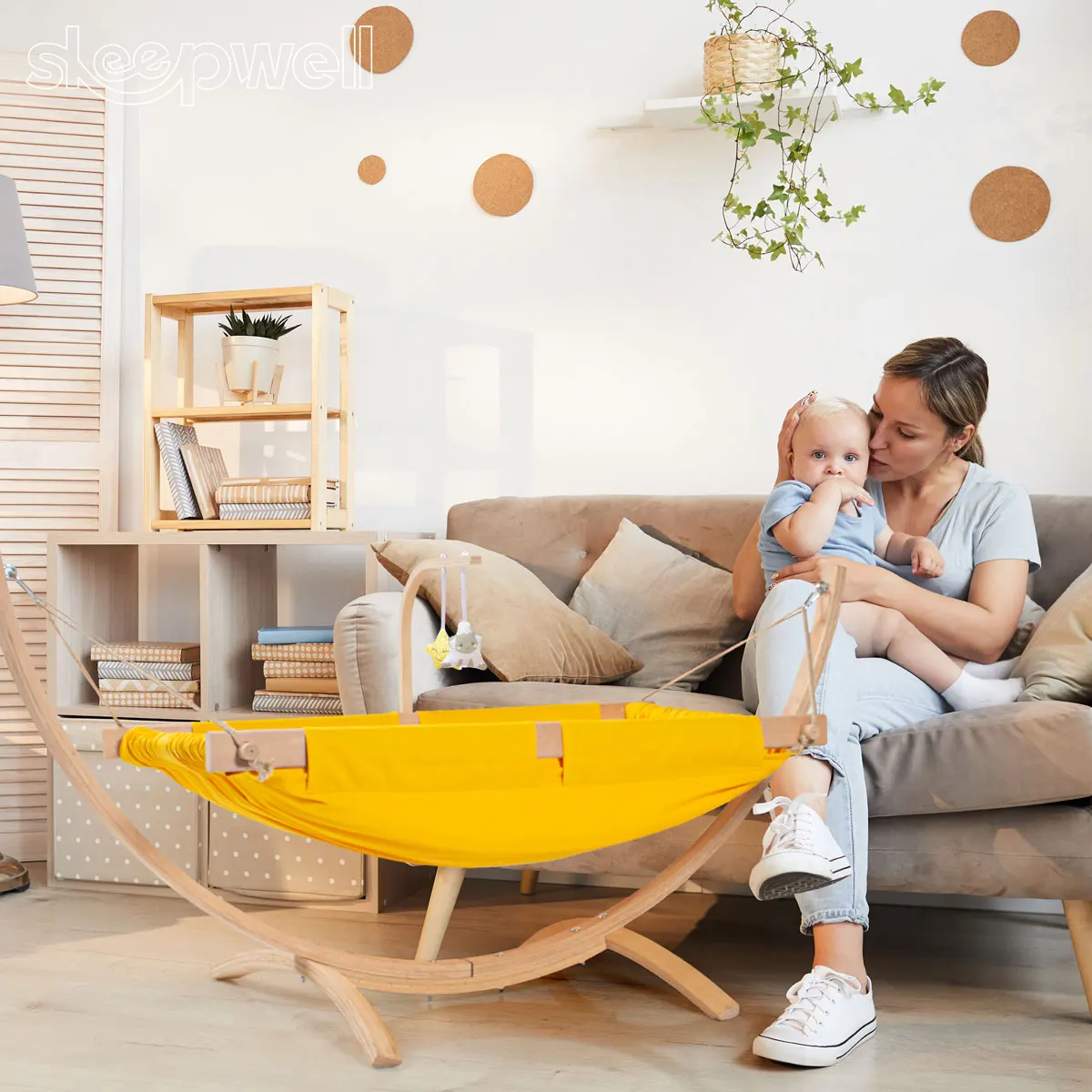 Детская кроватка-гамак натуральная древесина активация при качании практичная