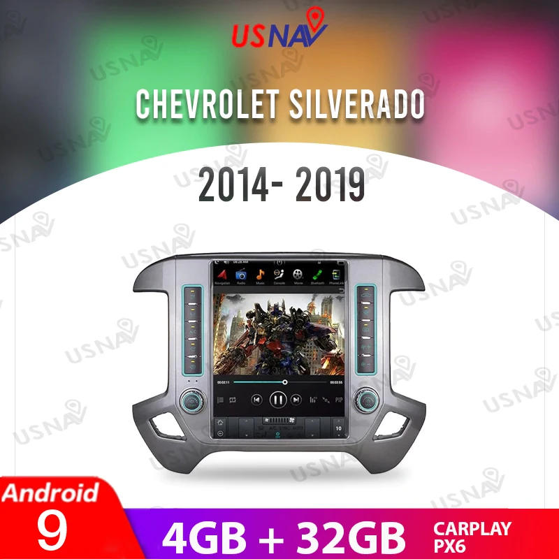 

Автомобильный мультимедийный стерео-плеер USNAV, экран 12,1 дюйма на Android 9 для Chevrolet Silverado GMC 2014-2019, с GPS Навигатором, 4 Гб + 32 ГБ